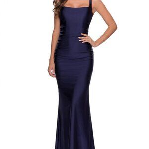 La Femme 28634 Navy Jersey Cutout Gown w/ Slit – NWT